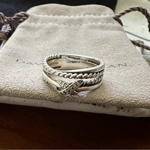 David Yurman X Crossover Band Ring Sterling Silver with Diamonds Size 6 - Picture 4 of 5